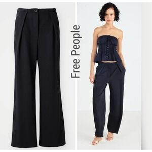 Free People‎ Pants Tyler Black Wide Leg Pleated Menswear Trousers Sz Large